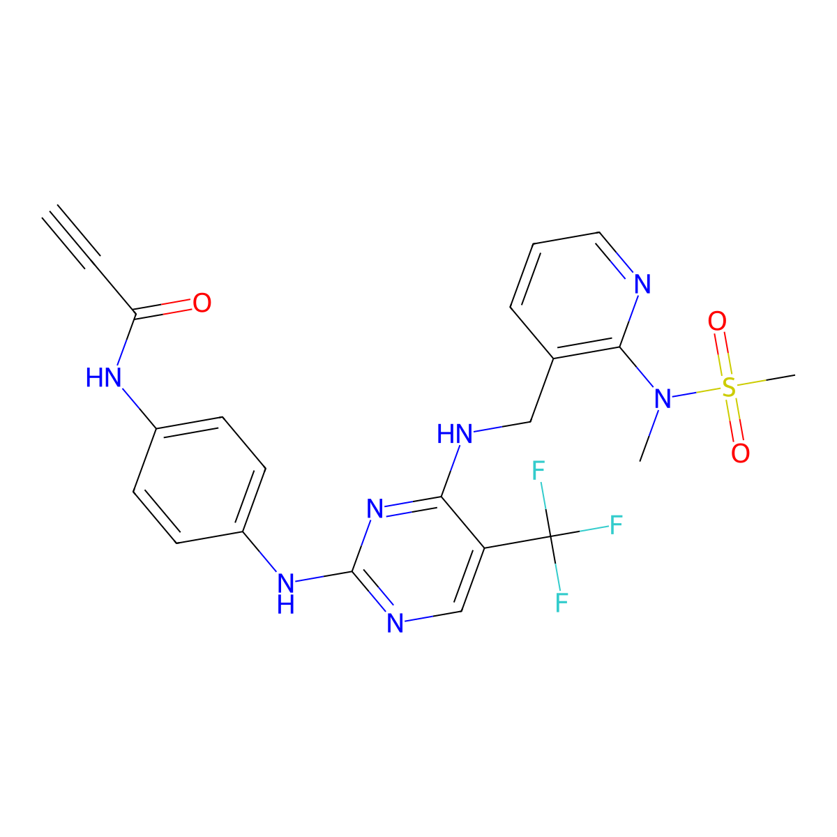 N-(4-((4-(((2-(N-Methylmethylsulfonamido)pyridin-3-YL)methyl)amino)-5-(trifluoromethyl)pyrimidin-2-YL)amino)phenyl)propiolamide molecular structure, CAS 2271036-43-0