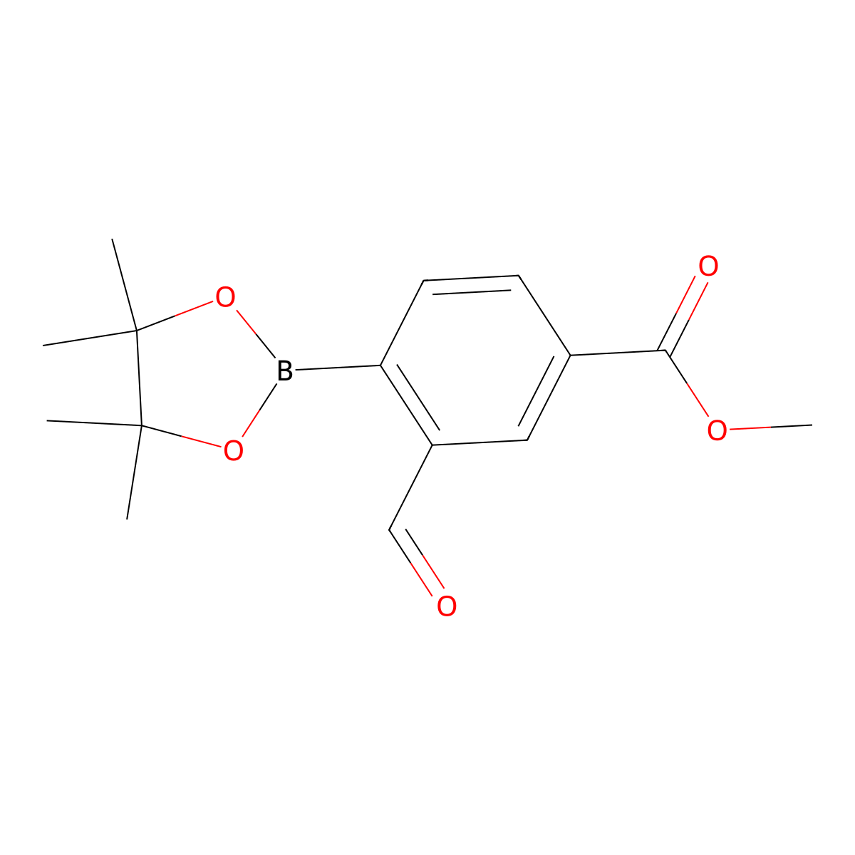 Methyl 3-formyl-4-(4,4,5,5-tetramethyl-1,3,2-dioxaborolan-2-yl)benzoate molecular structure, CAS 2271348-22-0