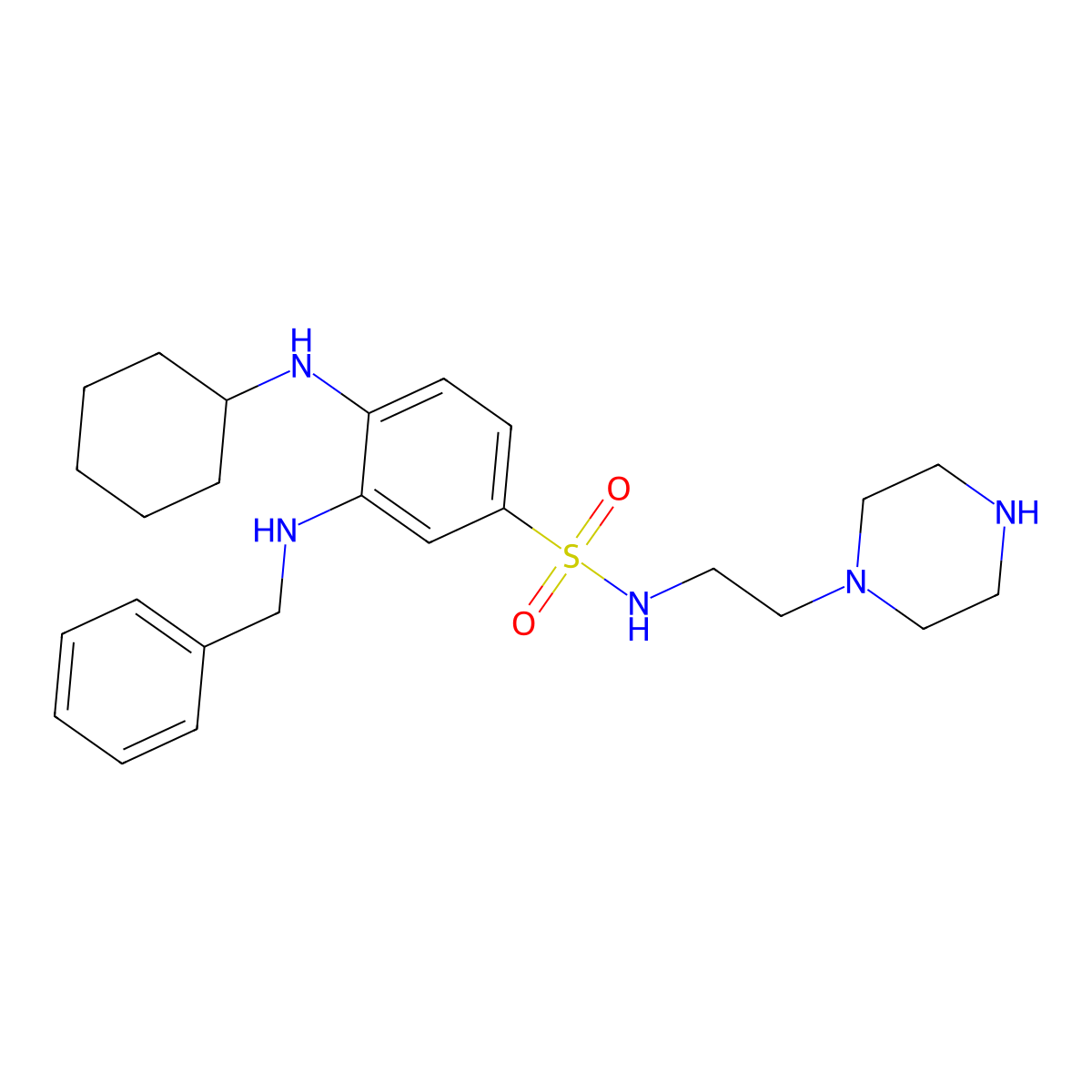 4-(cyclohexylamino)-3-[(phenylmethyl)amino]-N-[2-(1-piperazinyl)ethyl]-benzenesulfonamide molecular structure, CAS 2271358-64-4