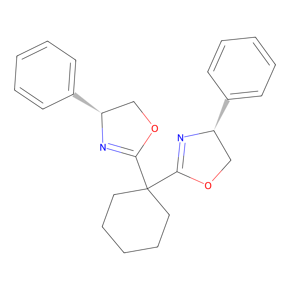 (4R,4'R)-2,2'-(Cyclohexane-1,1-diyl)bis(4-phenyl-4,5-dihydrooxazole) molecular structure, CAS 2271404-99-8