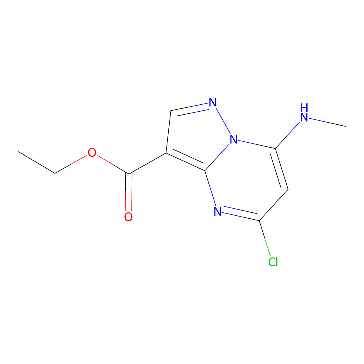 Ethyl 5-chloro-7-(methylamino)pyrazolo[1,5-a]pyrimidine-3-carboxylate molecular structure, CAS 2271470-64-3