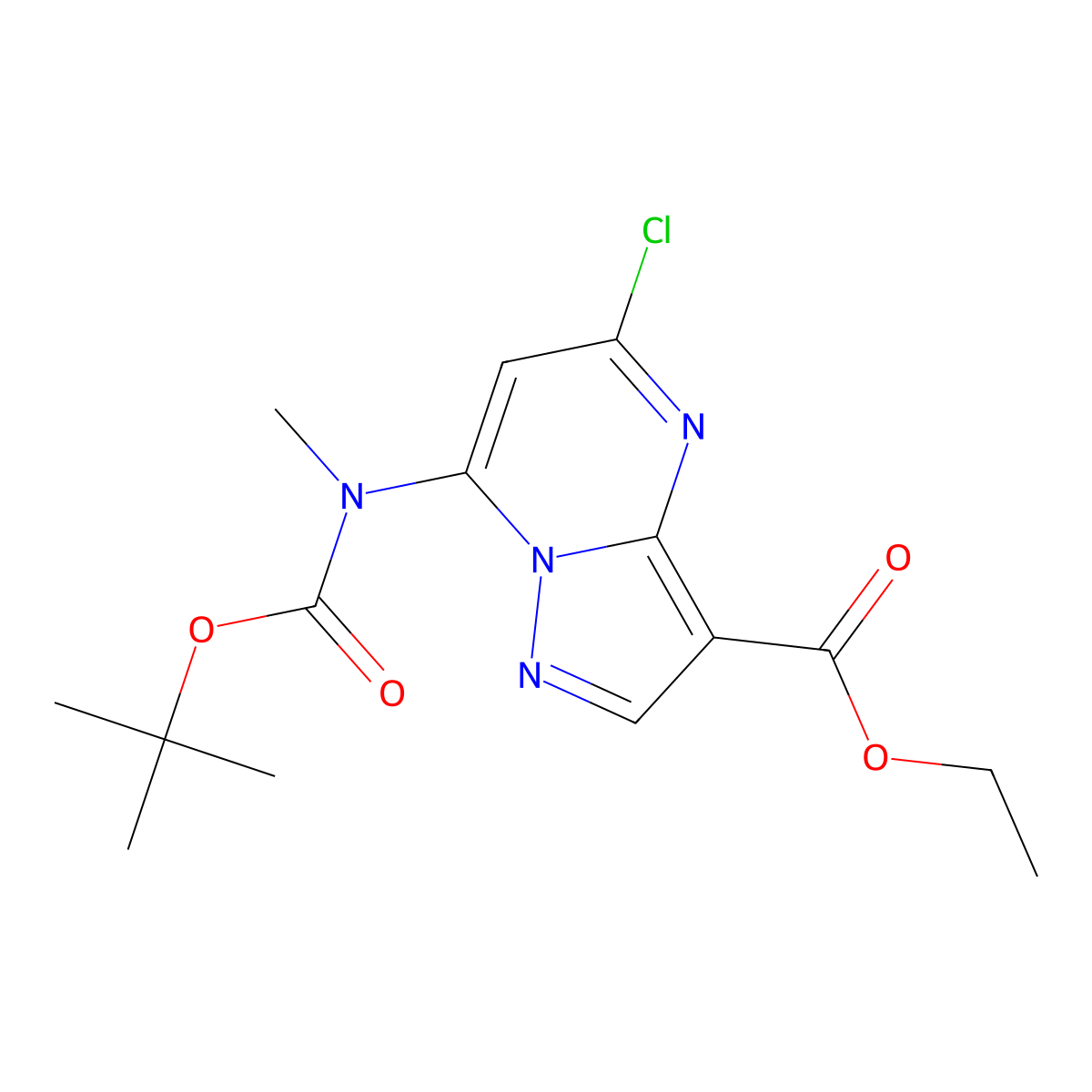 Ethyl 7-((tert-butoxycarbonyl)(methyl)amino)-5-chloropyrazolo[1,5-a]pyrimidine-3-carboxylate molecular structure, CAS 2271470-65-4