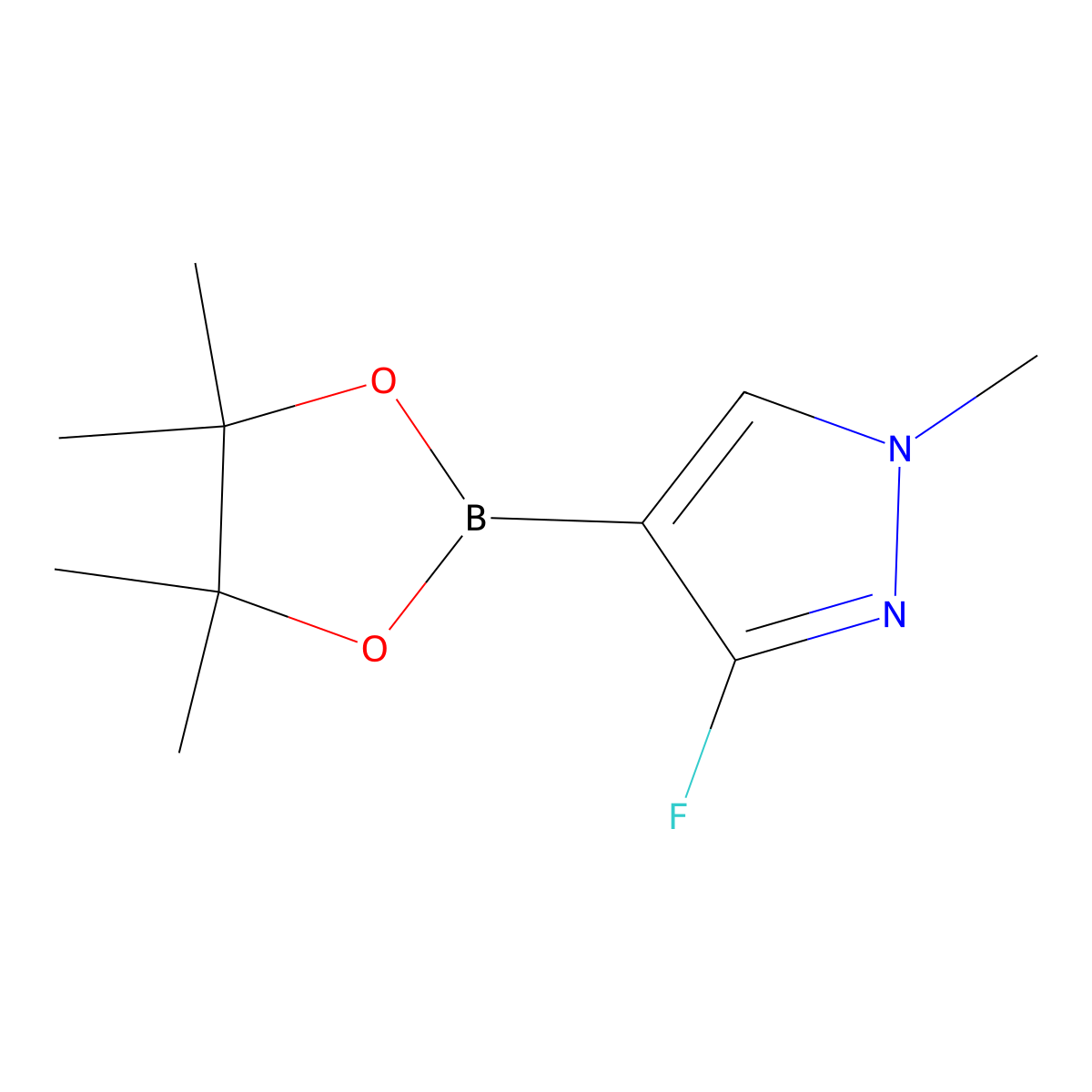 3-fluoro-1-methyl-4-(4,4,5,5-tetramethyl-1,3,2-dioxaborolan-2-yl)-1H-pyrazole molecular structure, CAS 2271472-69-4