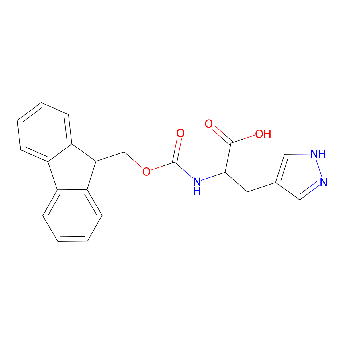 (2S)-2-({[(9H-fluoren-9-yl)methoxy]carbonyl}amino)-3-(1H-pyrazol-4-yl)propanoic acid molecular structure, CAS 2271787-92-7