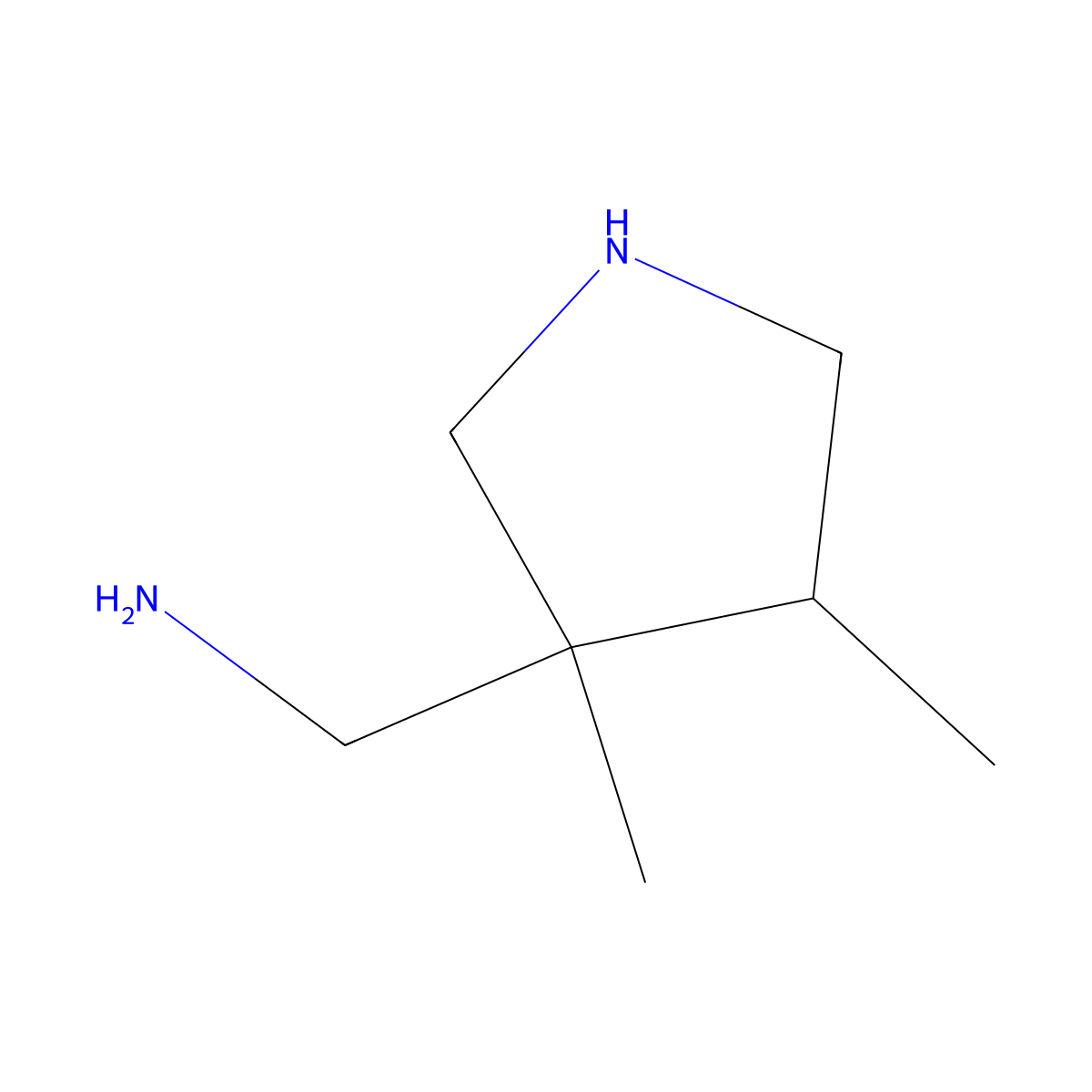 rac-[(3R,4S)-3,4-dimethylpyrrolidin-3-yl]methanamine molecular structure, CAS 2271788-23-7