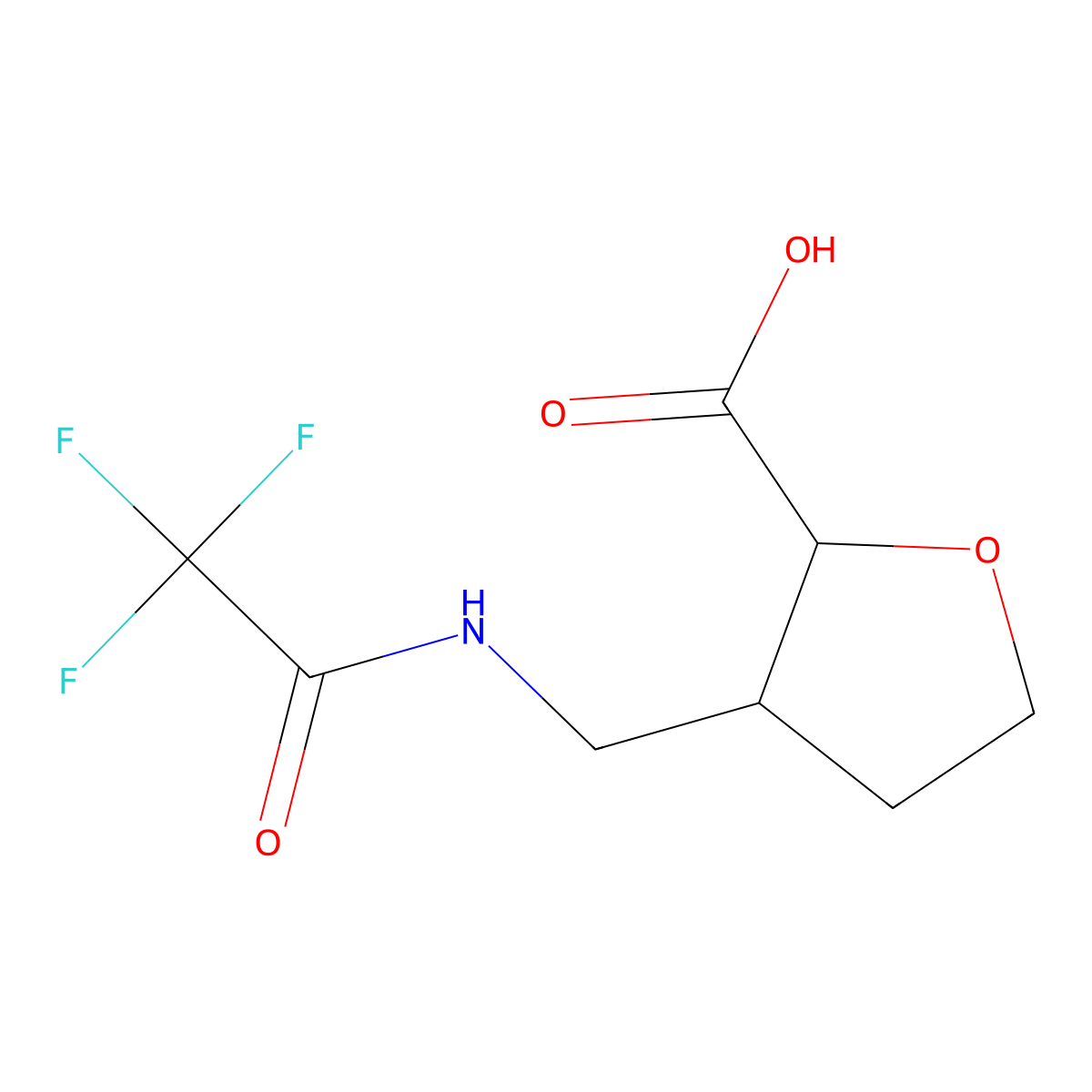 rac-(2R,3R)-3-[(trifluoroacetamido)methyl]oxolane-2-carboxylic acid molecular structure, CAS 2271931-67-8