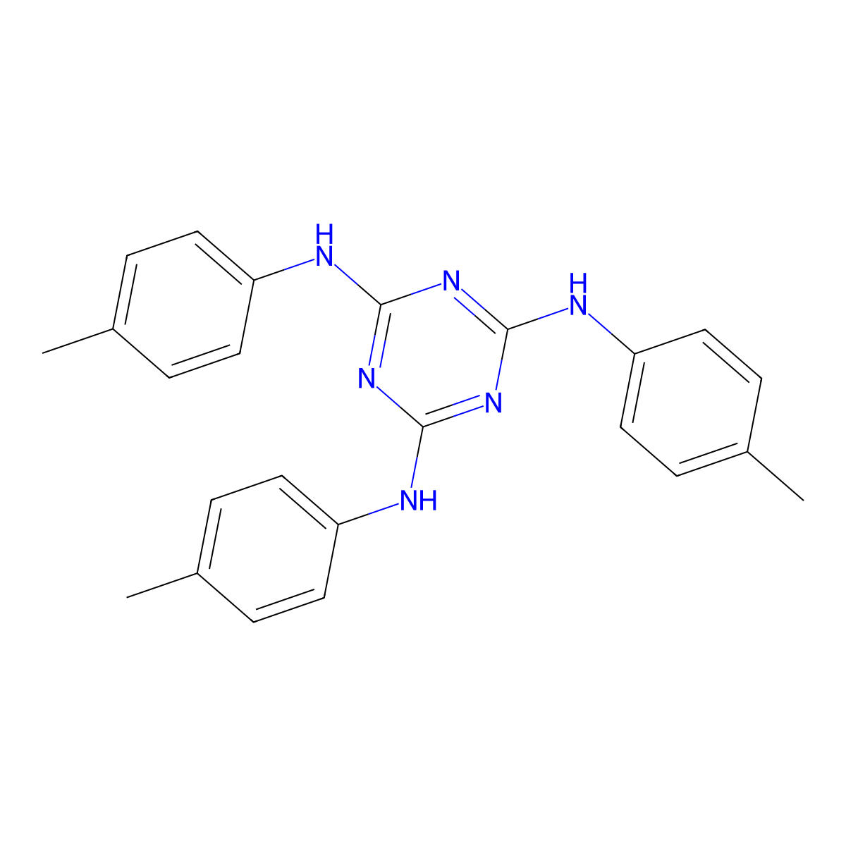 1,3,5-Triazine-2,4,6-triamine, N,N',N''-tris(4-methylphenyl)- molecular structure, CAS 2272-25-5