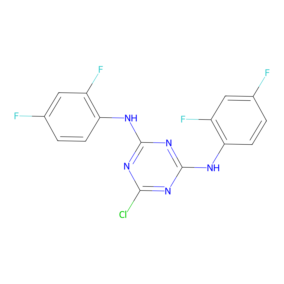 6-chloro-N,N'-bis(2,4-difluorophenyl)-1,3,5-triazine-2,4-diamine molecular structure, CAS 2272-38-0
