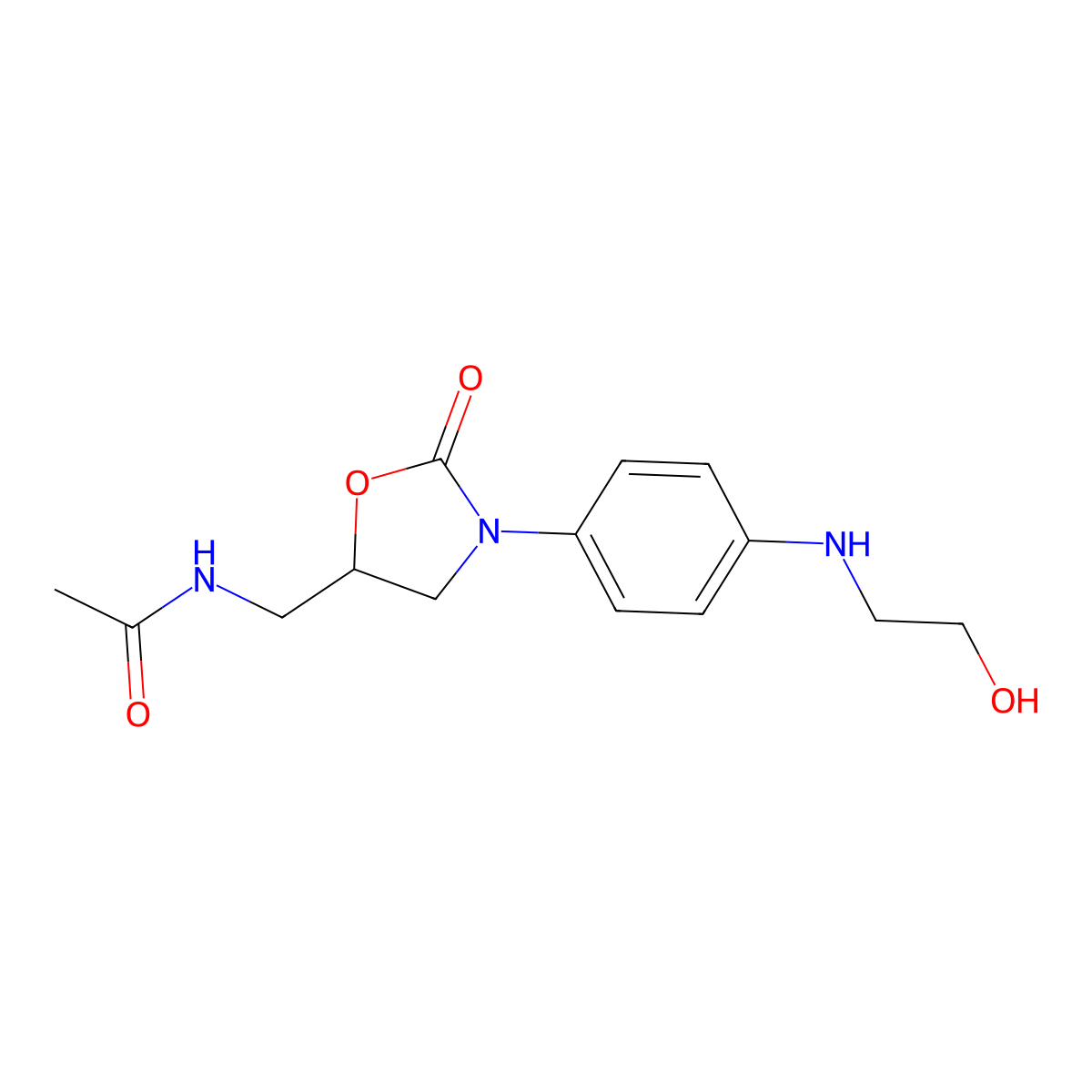 N-[[(5S)-3-[4-(2-hydroxyethylamino)phenyl]-2-oxo-1,3-oxazolidin-5-yl]methyl]acetamide molecular structure, CAS 227200-81-9