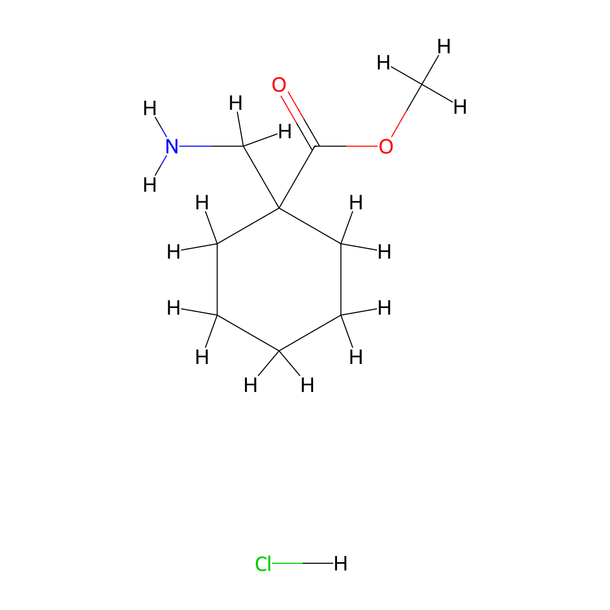 Methyl 1-(aminomethyl)cyclohexane-1-carboxylate hydrochloride molecular structure, CAS 227203-36-3