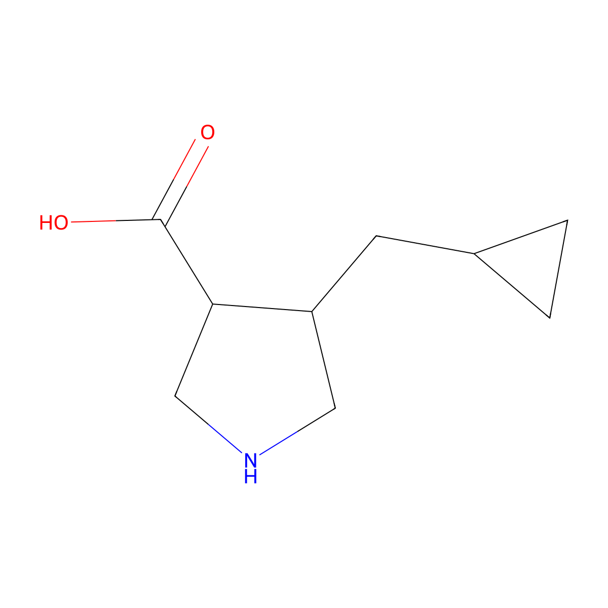 rac-(3R,4R)-4-(cyclopropylmethyl)pyrrolidine-3-carboxylic acid molecular structure, CAS 2272587-89-8