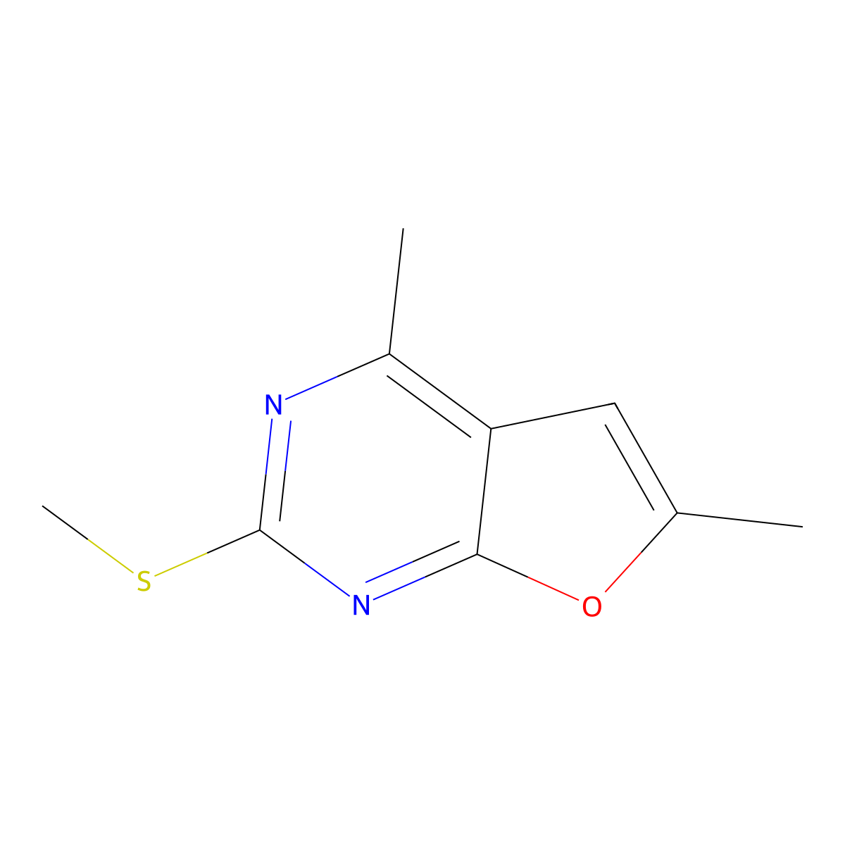 4,6-Dimethyl-2-(methylsulfanyl)furo[2,3-d]pyrimidine molecular structure, CAS 22727-34-0
