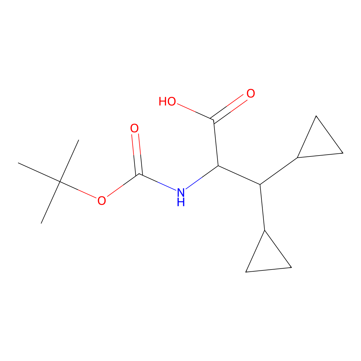2-((tert-Butoxycarbonyl)amino)-3,3-dicyclopropylpropanoic acid molecular structure, CAS 2272861-72-8