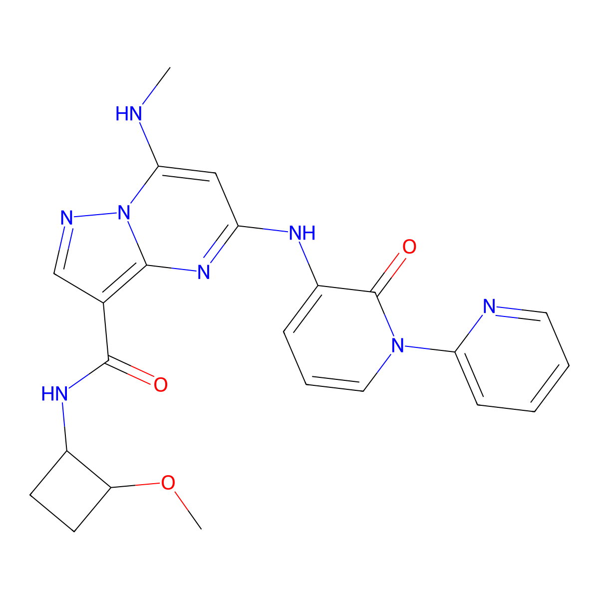 N-[(1R,2R)-2-methoxycyclobutyl]-7-(methylamino)-5-[(2-oxo[1(2H),2'-bipyridin]-3-yl)amino]-pyrazolo[1,5-a]pyrimidine-3-carboxamide molecular structure, CAS 2272904-53-5
