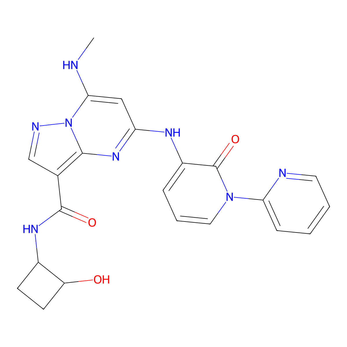 N-[(1R,2R)-2-Hydroxycyclobutyl]-7-(methylamino)-5-[(2-oxo[1(2H),2'-bipyridin]-3-yl)amino]pyrazolo[1,5-a]pyrimidine-3-carboxamide molecular structure, CAS 2272905-14-1