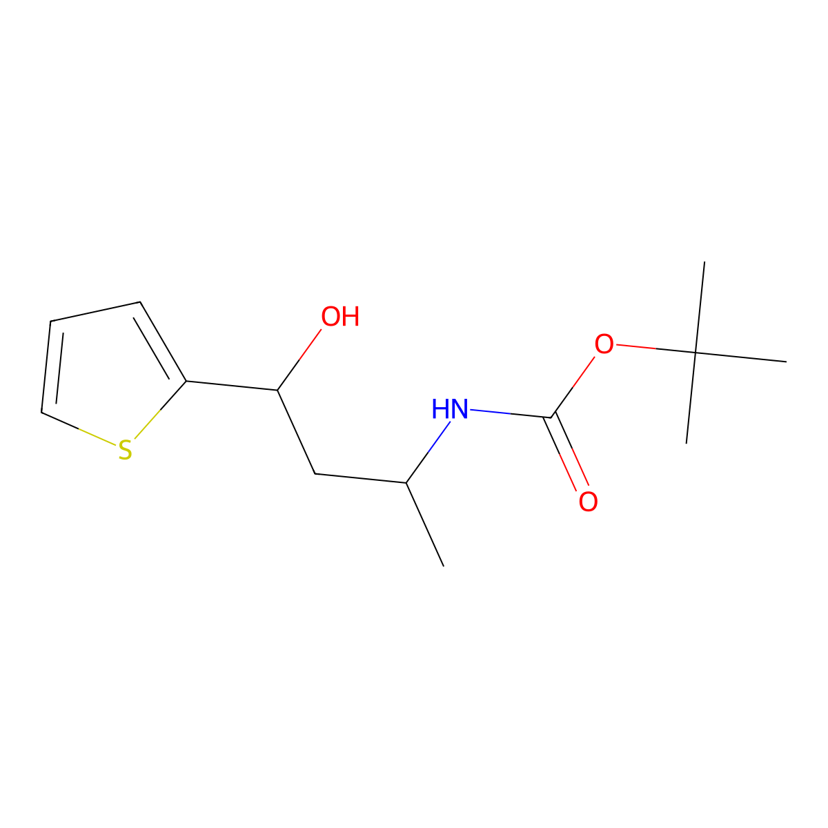 tert-butyl N-[4-hydroxy-4-(thiophen-2-yl)butan-2-yl]carbamate molecular structure, CAS 2272915-00-9
