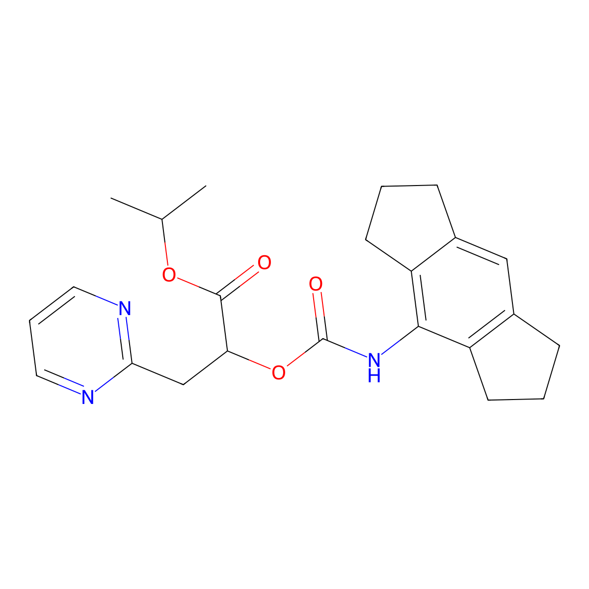 Isopropyl (R)-2-(((1,2,3,5,6,7-hexahydro-s-indacen-4-yl)carbamoyl)oxy)-3-(pyrimidin-2-yl)propanoate molecular structure, CAS 2272917-13-0