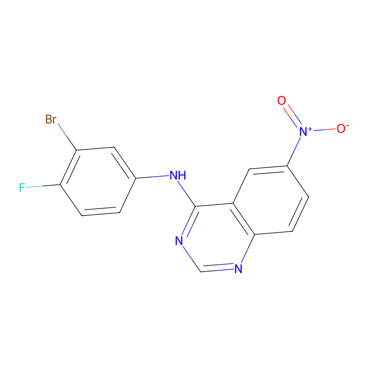 N-(3-Bromo-4-fluorophenyl)-6-nitroquinazolin-4-amine molecular structure, CAS 227311-88-8