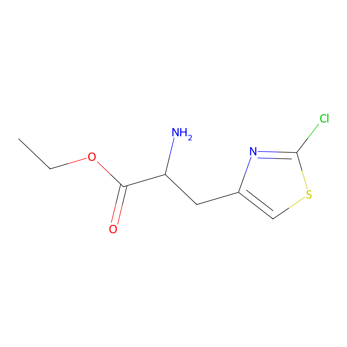 Ethyl 2-amino-3-(2-chloro-1,3-thiazol-4-yl)propanoate molecular structure, CAS 2273119-03-0