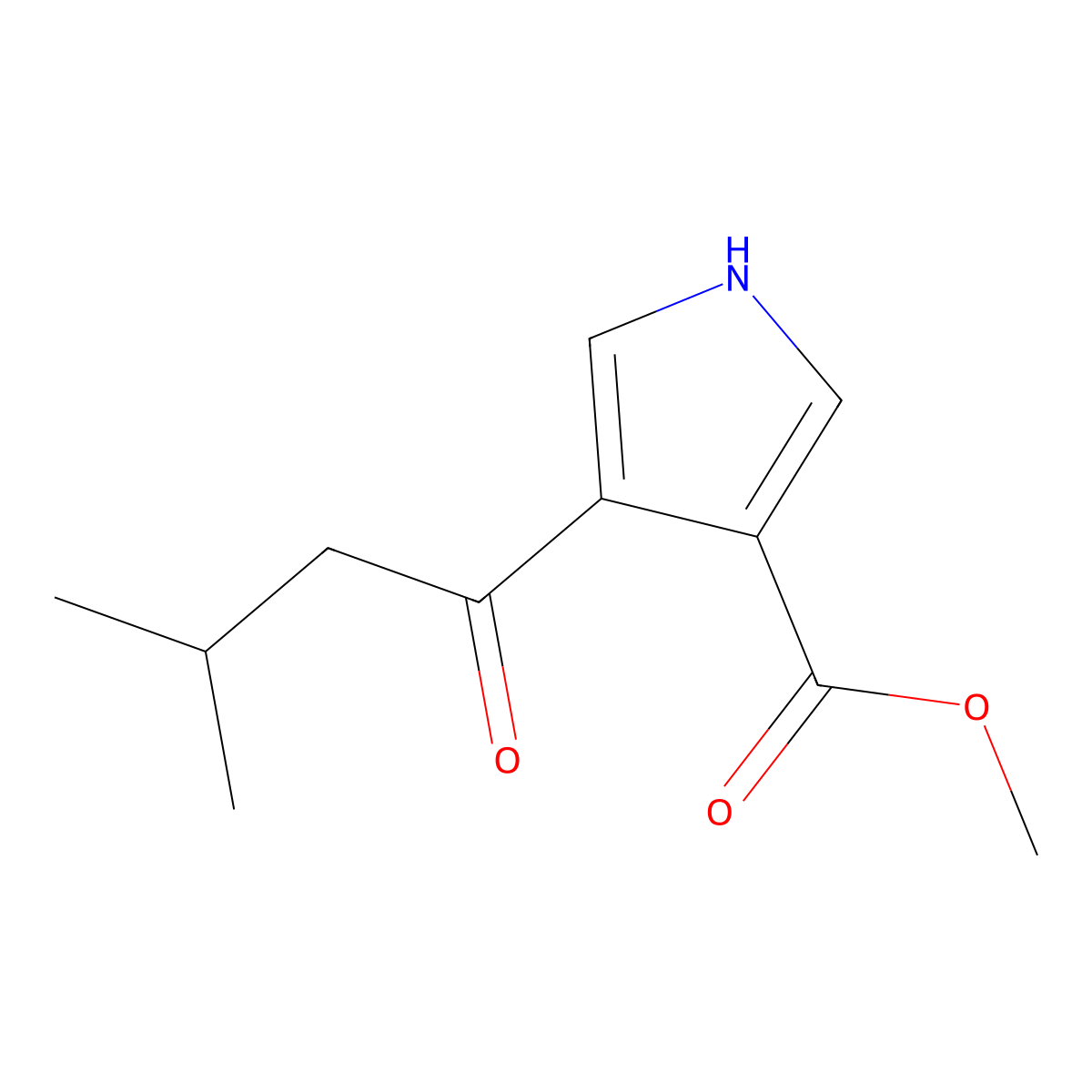 methyl 4-(3-methylbutanoyl)-1H-pyrrole-3-carboxylate molecular structure, CAS 227321-68-8