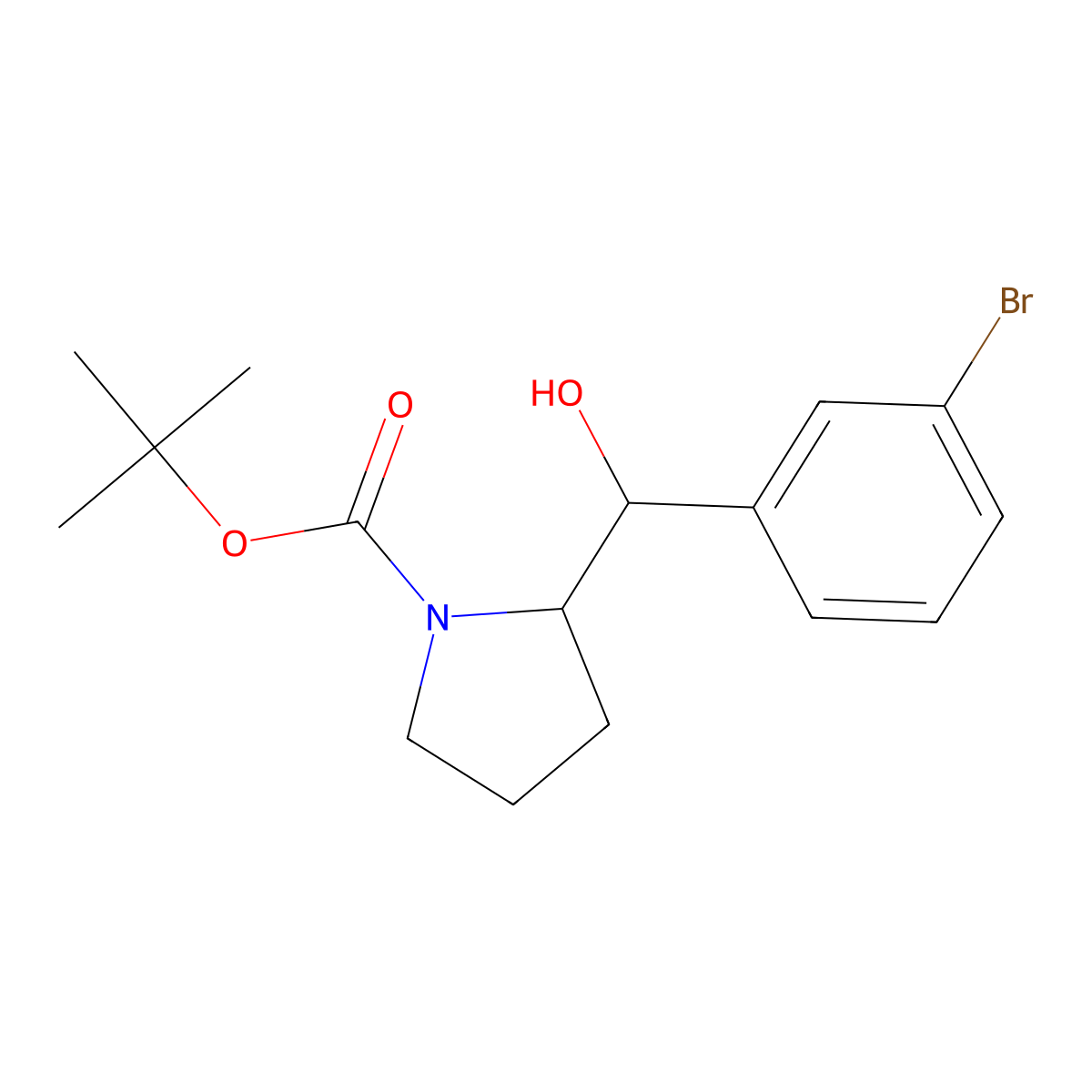 Tert-butyl 2-[(3-bromophenyl)-hydroxymethyl]pyrrolidine-1-carboxylate molecular structure, CAS 2273338-27-3