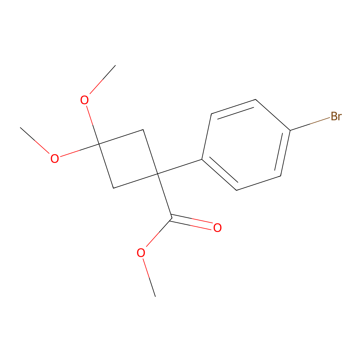 Methyl 1-(4-bromophenyl)-3,3-dimethoxycyclobutane-1-carboxylate molecular structure, CAS 2273863-76-4