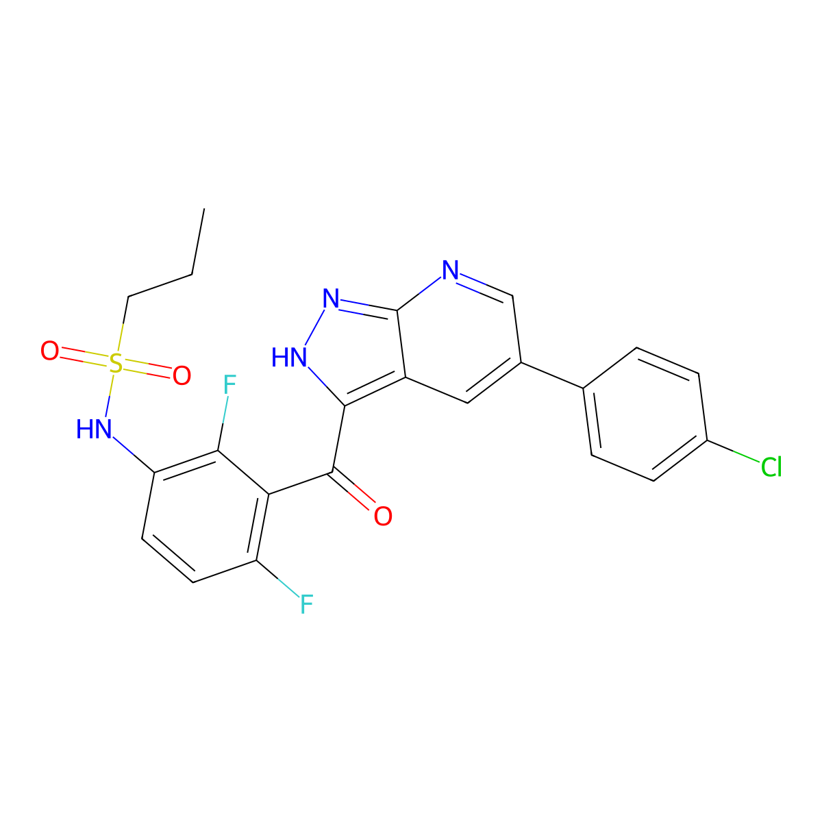 N-{3-[5-(4-chlorophenyl)-1H-pyrazolo[3,4-b]pyridine-3-carbonyl]-2,4-difluorophenyl}propane-1-sulfonamide molecular structure, CAS 2274779-58-5