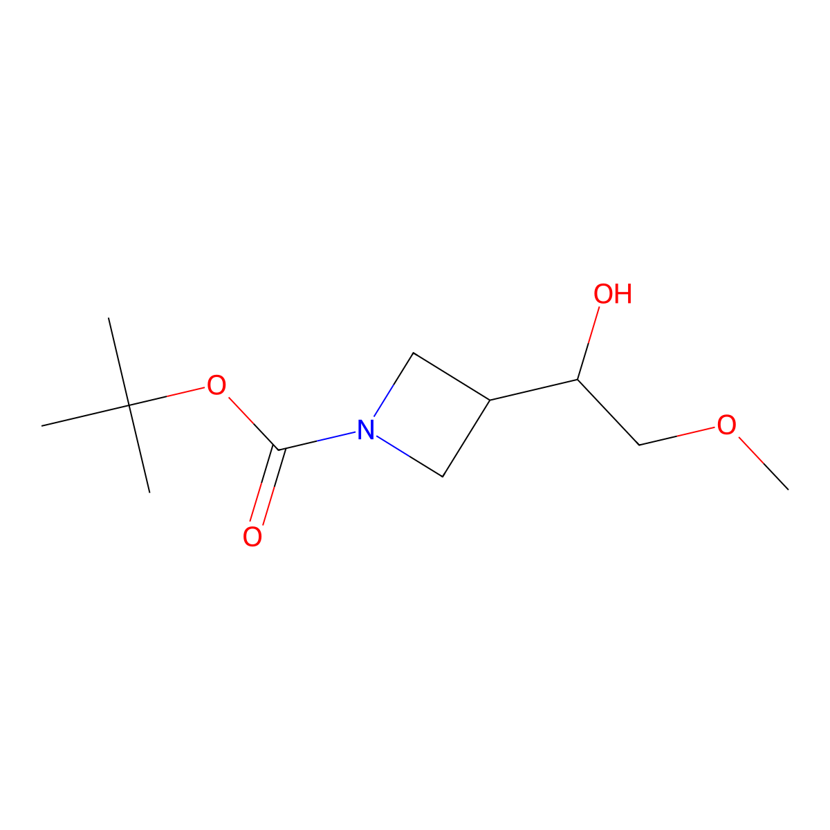 Tert-butyl3-(1-hydroxy-2-methoxyethyl)azetidine-1-carboxylate molecular structure, CAS 2274866-16-7