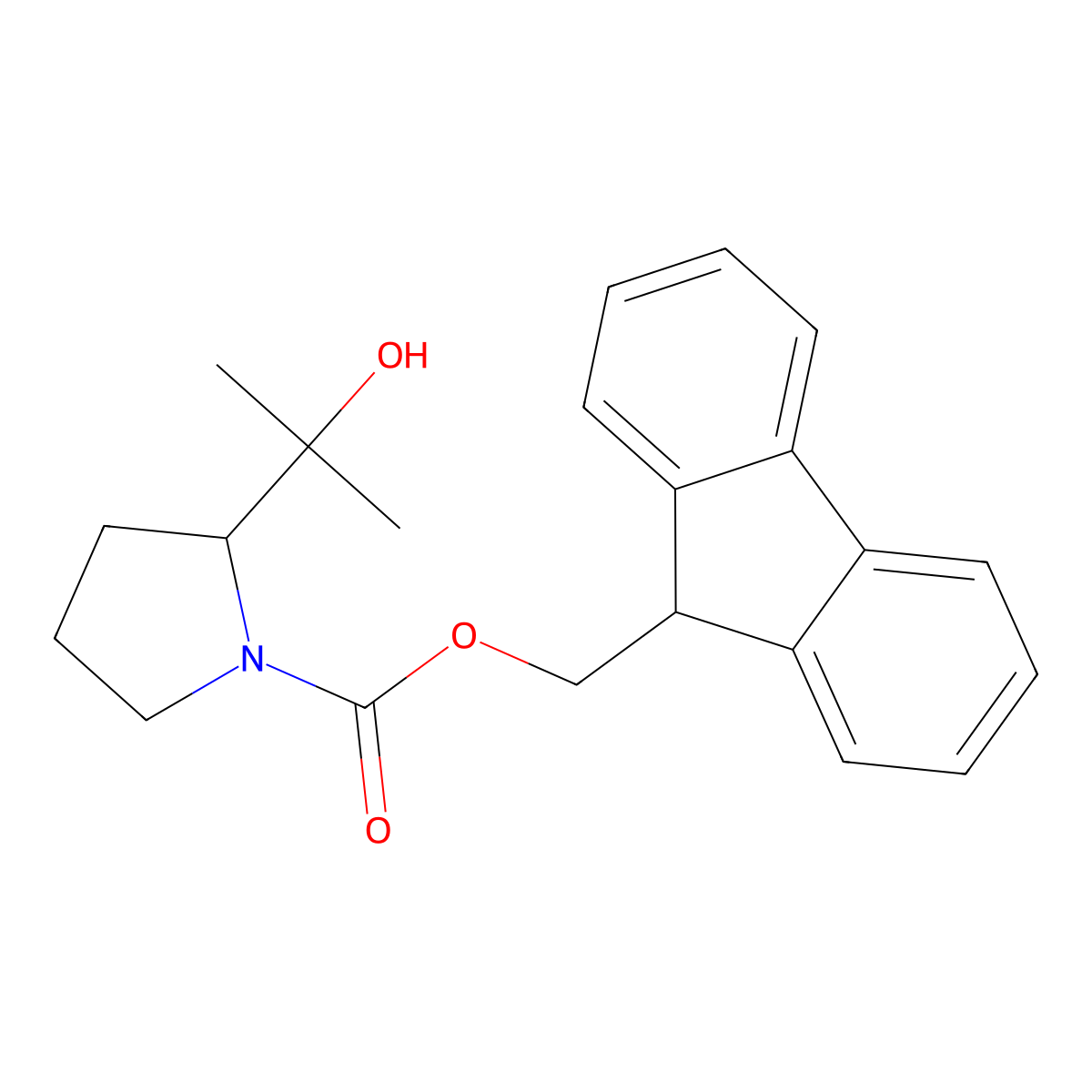 (9H-fluoren-9-yl)methyl 2-(2-hydroxypropan-2-yl)pyrrolidine-1-carboxylate molecular structure, CAS 2275043-44-0