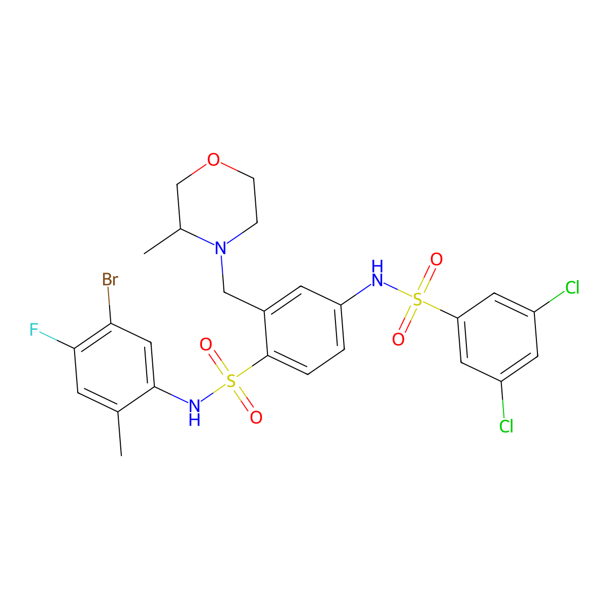 N-(5-bromo-4-fluoro-2-methylphenyl)-4-[(3,5-dichlorophenyl)sulfonylamino]-2-[[(3R)-3-methylmorpholin-4-yl]methyl]benzenesulfonamide molecular structure, CAS 2275619-98-0