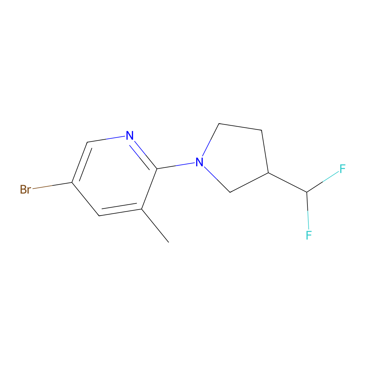 5-Bromo-2-[3-(difluoromethyl)pyrrolidin-1-yl]-3-methylpyridine molecular structure, CAS 2275654-90-3