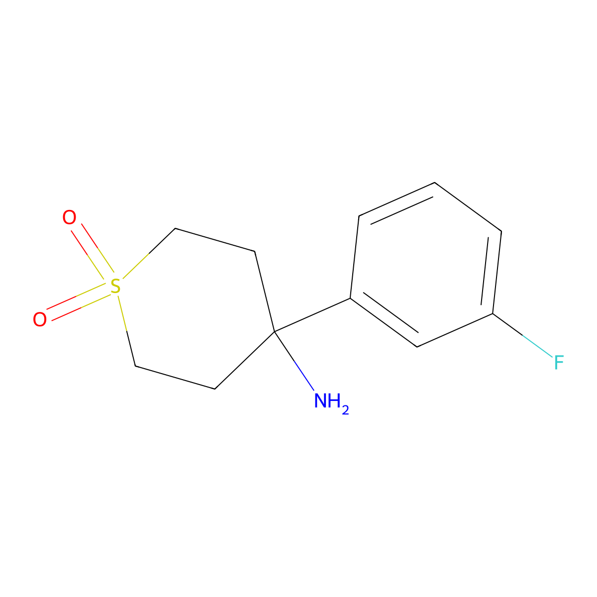 4-amino-4-(3-fluorophenyl)tetrahydro-2H-thiopyran 1,1-dioxide molecular structure, CAS 2275871-59-3