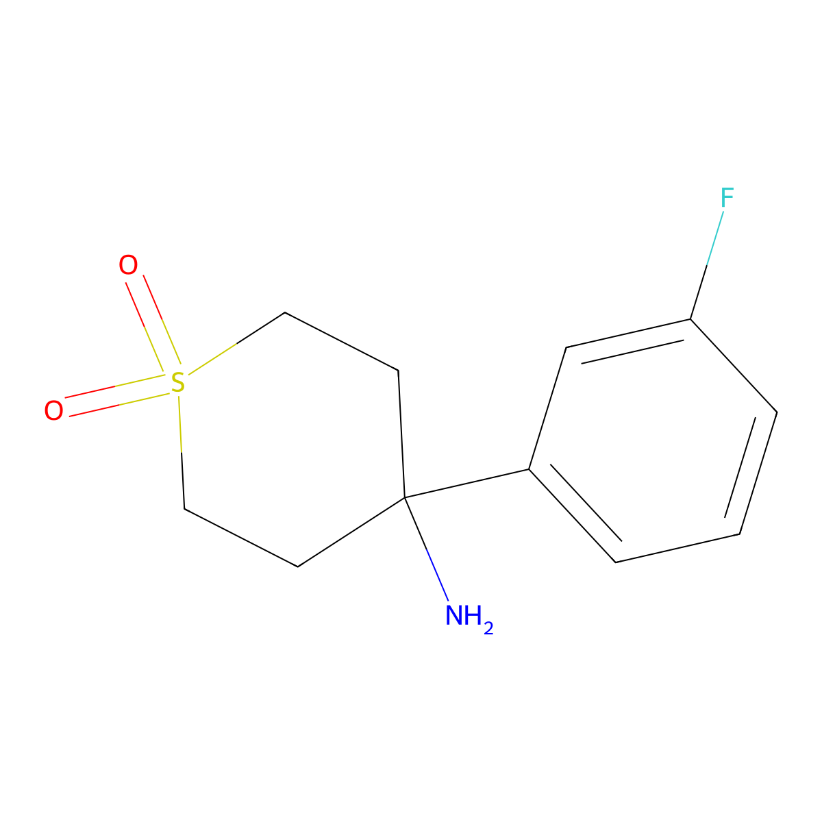 4-amino-4-(3-fluorophenyl)tetrahydro-2H-thiopyran 1,1-dioxide molecular structure, CAS 2275871-59-3