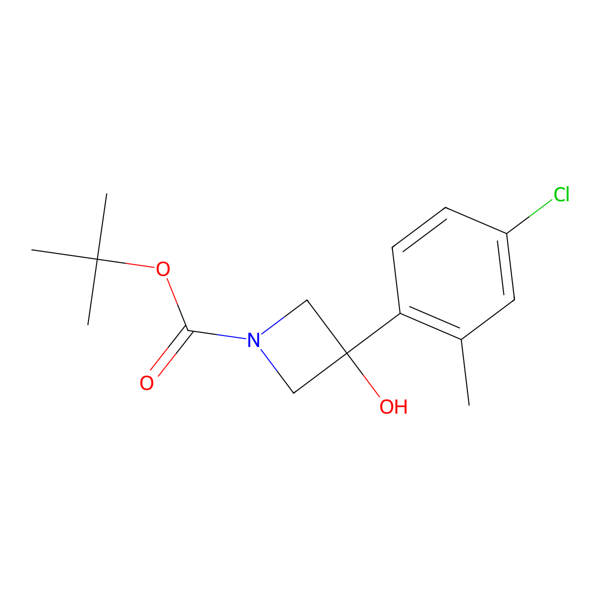 1,1-Dimethylethyl 3-(4-chloro-2-methylphenyl)-3-hydroxy-1-azetidinecarboxylate molecular structure, CAS 2275917-50-3