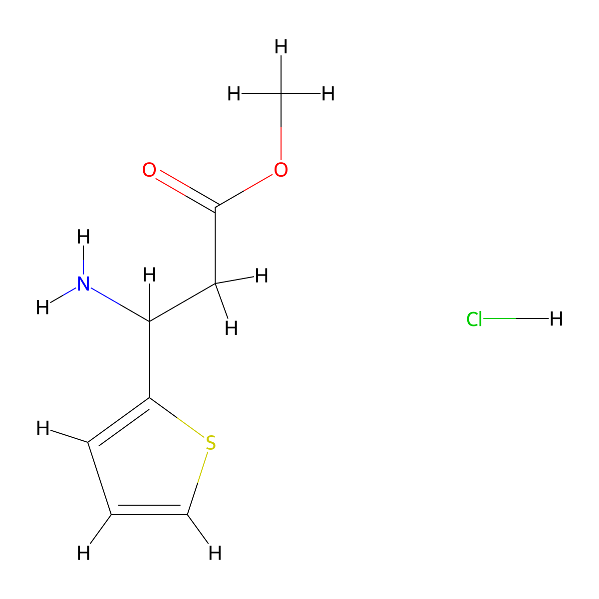 Methyl 3-amino-3-(thiophen-2-yl)propanoate hydrochloride molecular structure, CAS 227597-67-3