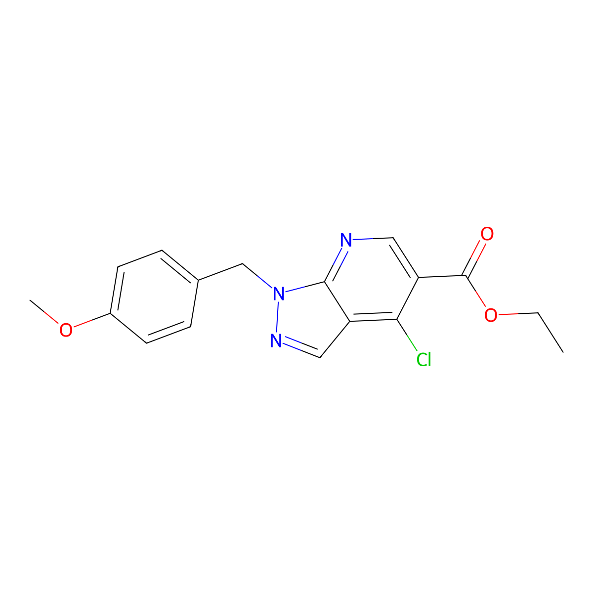 Ethyl 4-chloro-1-(4-methoxybenzyl)-1H-pyrazolo[3,4-b]pyridine-5-carboxylate molecular structure, CAS 227617-16-5