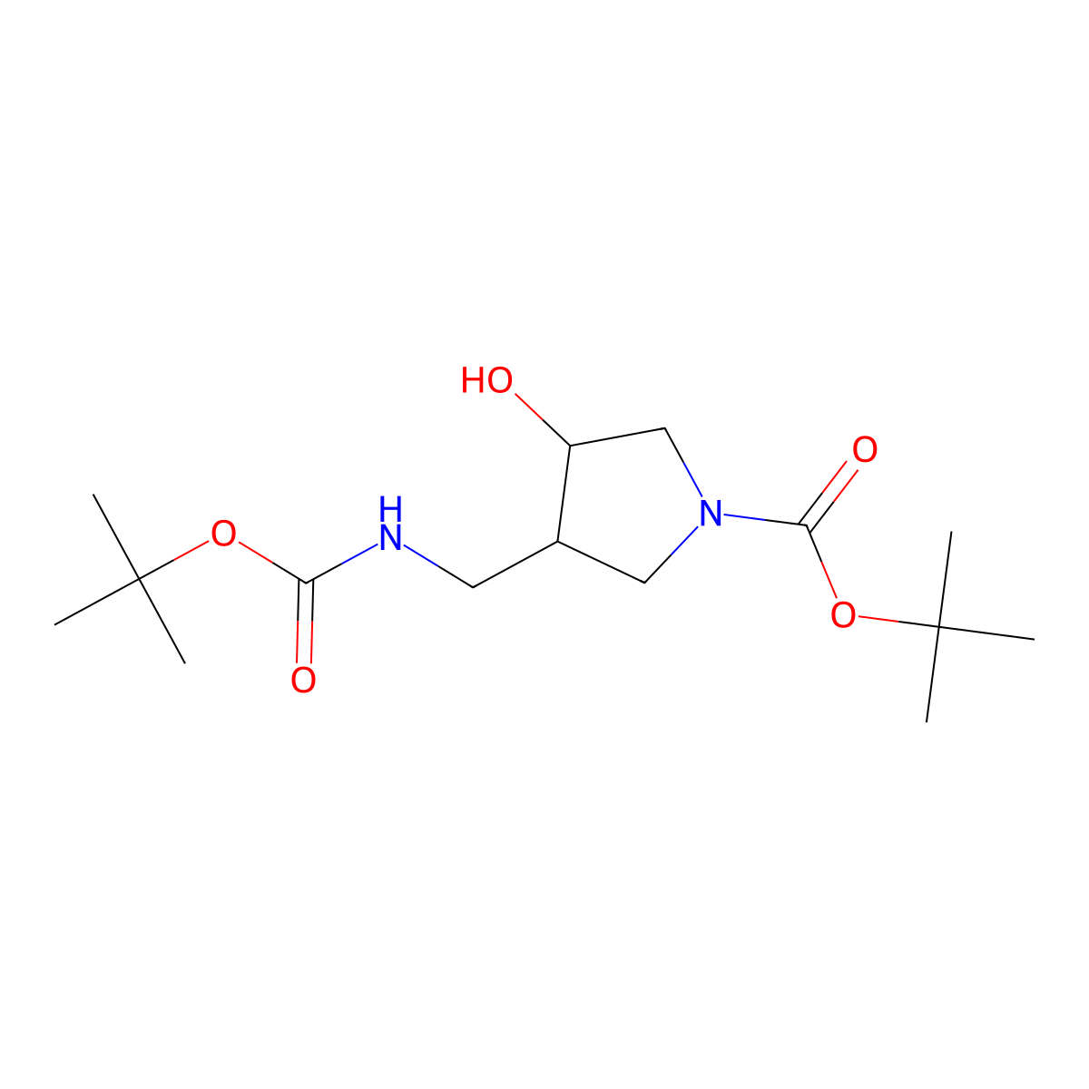 rac-tert-butyl (3R,4R)-3-({[(tert-butoxy)carbonyl]amino}methyl)-4-hydroxypyrrolidine-1-carboxylate molecular structure, CAS 2276179-72-5