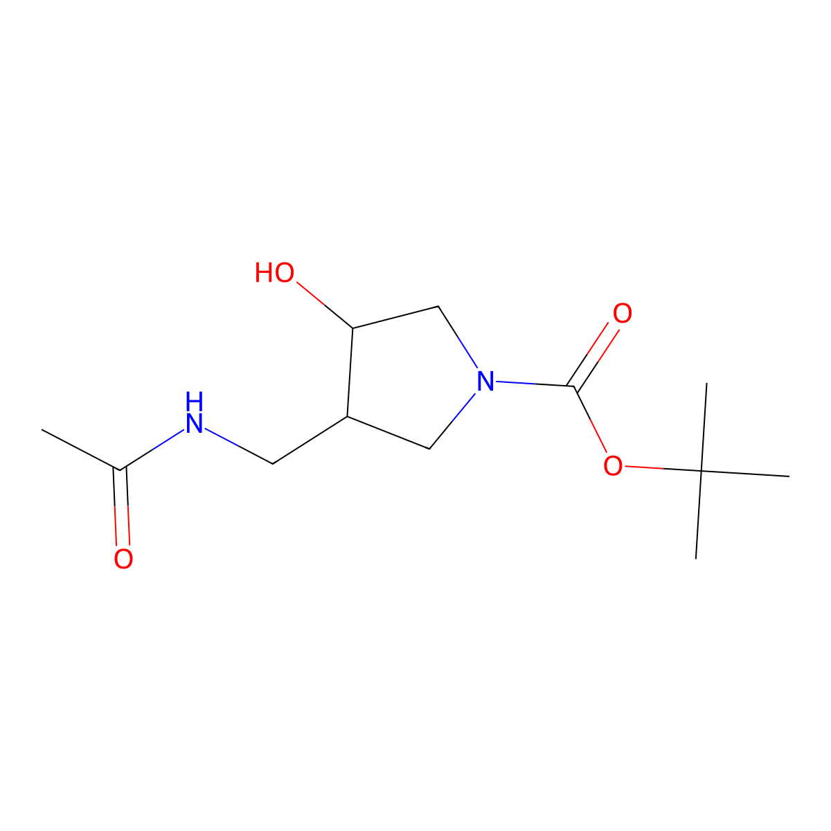 rac-tert-butyl (3R,4R)-3-(acetamidomethyl)-4-hydroxypyrrolidine-1-carboxylate molecular structure, CAS 2276190-24-8