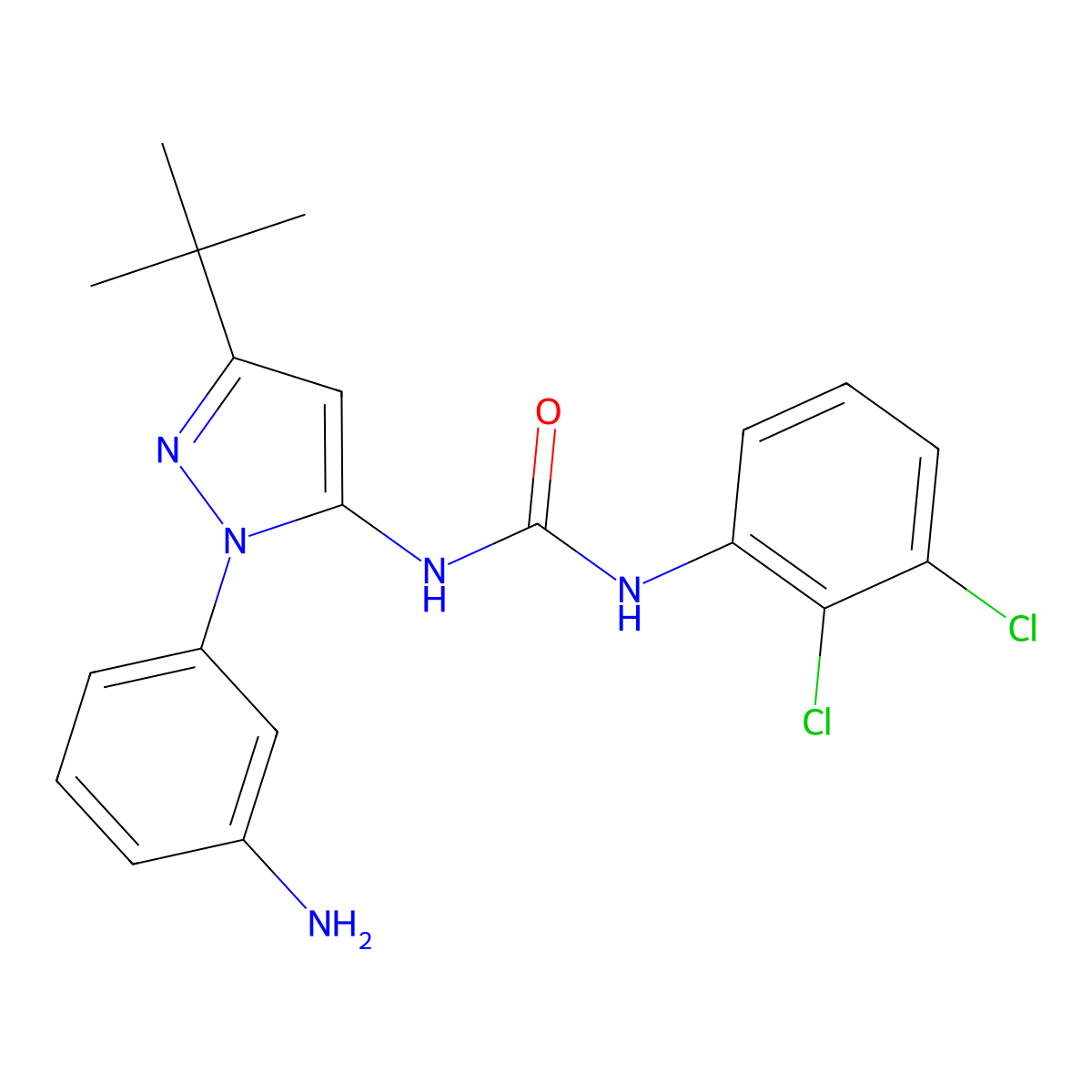 3-[1-(3-aminophenyl)-3-tert-butyl-1H-pyrazol-5-yl]-1-(2,3-dichlorophenyl)urea molecular structure, CAS 227622-98-2