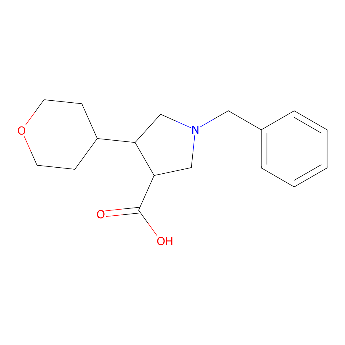 rac-(3R,4R)-1-benzyl-4-(oxan-4-yl)pyrrolidine-3-carboxylic acid molecular structure, CAS 2276557-80-1