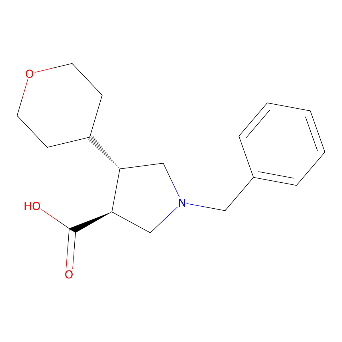 rac-(3R,4R)-1-benzyl-4-(oxan-4-yl)pyrrolidine-3-carboxylic acid molecular structure, CAS 2276557-80-1