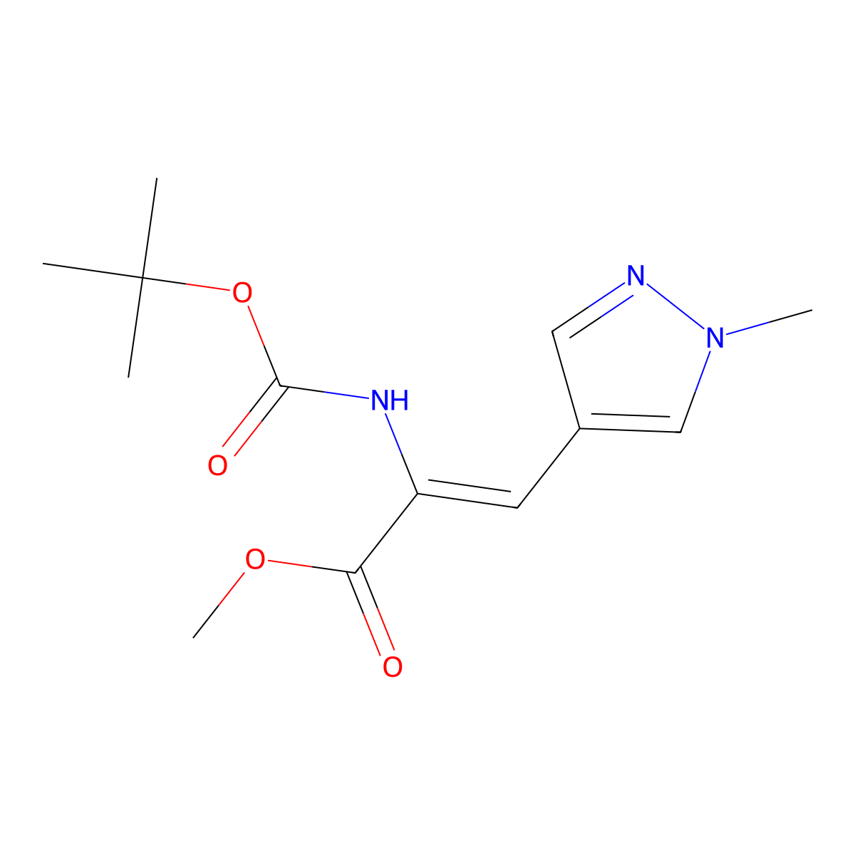Methyl 2-(tert-butoxycarbonylamino)-3-(1-methylpyrazol-4-yl)prop-2-enoate molecular structure, CAS 2276666-54-5