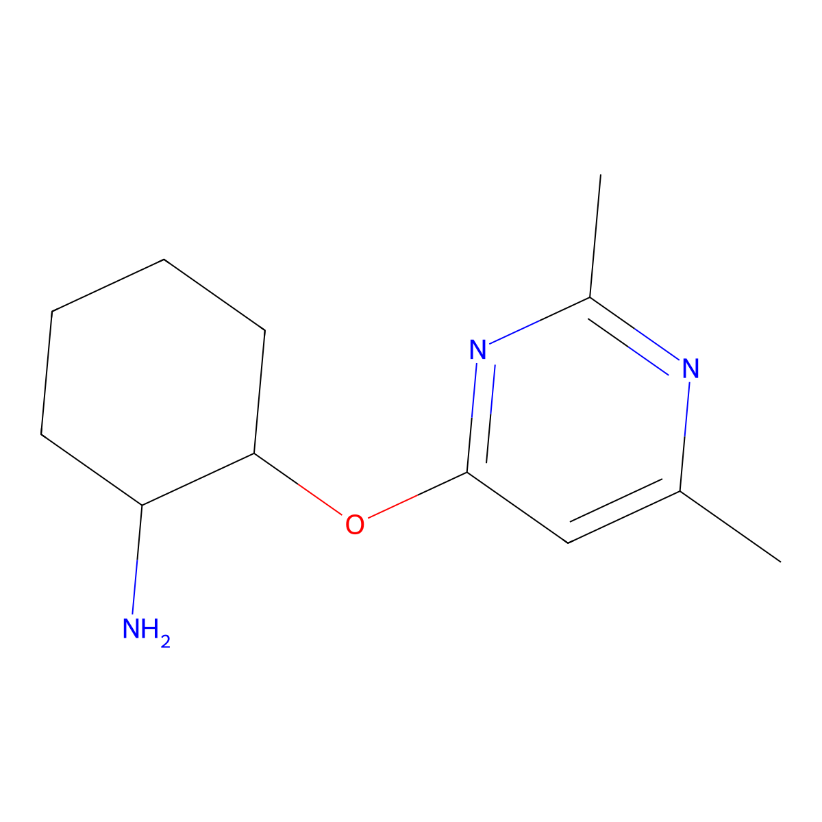 (1R,2R)-2-(2,6-Dimethylpyrimidin-4-yl)oxycyclohexan-1-amine molecular structure, CAS 2277258-68-9