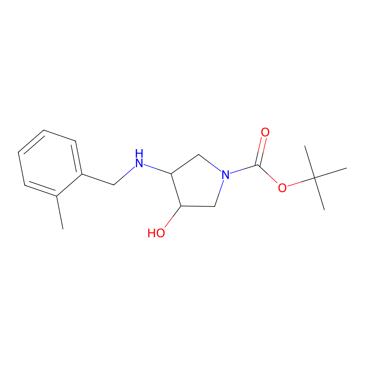 tert-butyl (3R,4R)-3-hydroxy-4-{[(2-methylphenyl)methyl]amino}pyrrolidine-1-carboxylate molecular structure, CAS 2277363-29-6
