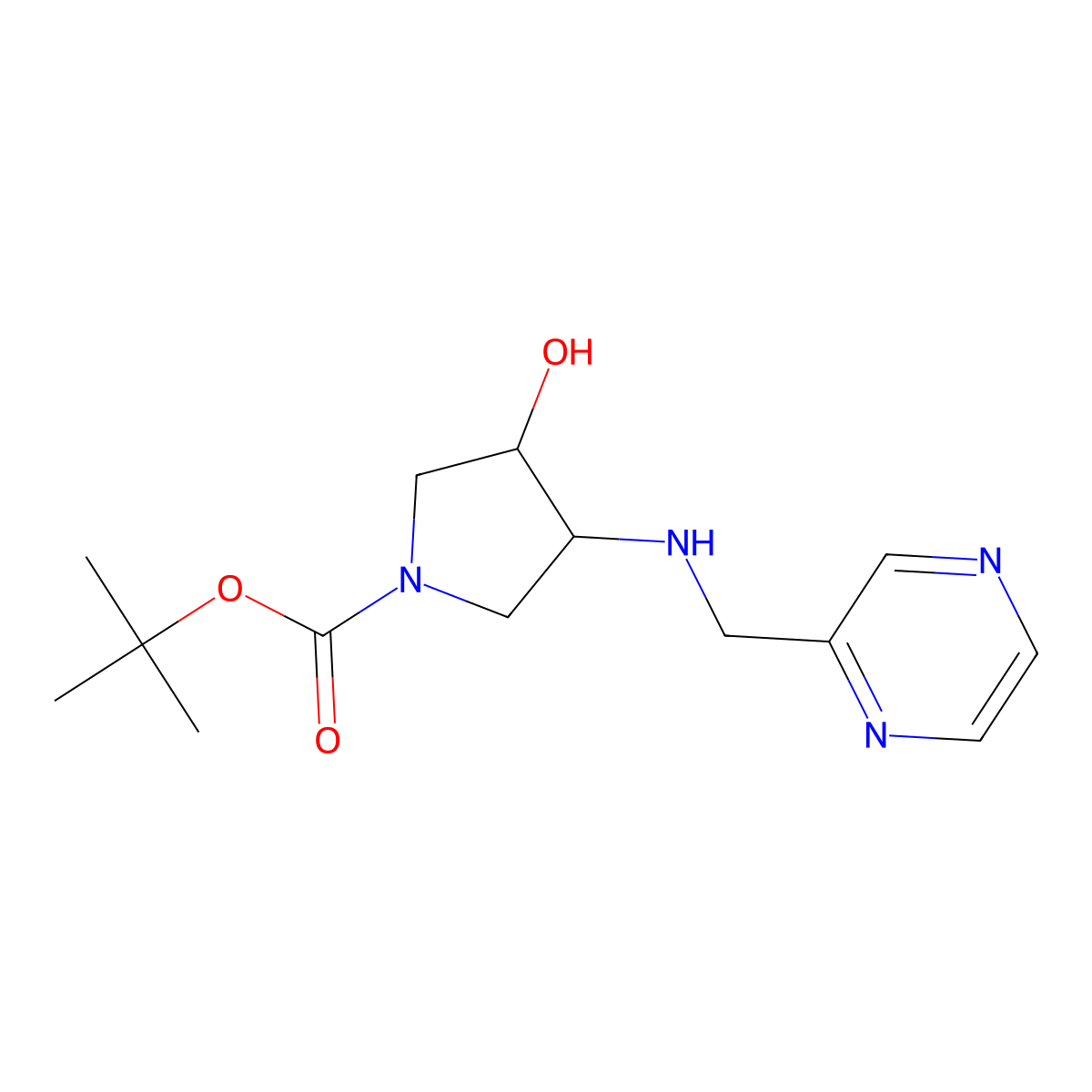 tert-butyl (3R,4R)-3-hydroxy-4-{[(pyrazin-2-yl)methyl]amino}pyrrolidine-1-carboxylate molecular structure, CAS 2277475-91-7