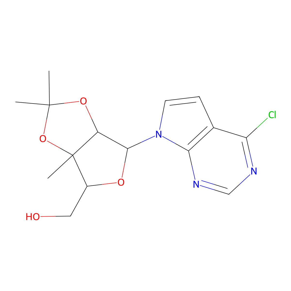 ((3aR,4R,6R,6aR)-6-(4-Chloro-7H-pyrrolo[2,3-d]pyrimidin-7-yl)-2,2,3a-trimethyltetrahydrofuro[3,4-d][1,3]dioxol-4-yl)methanol molecular structure, CAS 2278357-65-4