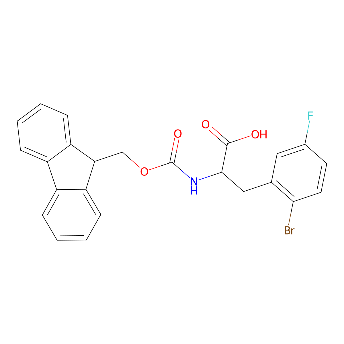 (S)-2-((((9H-Fluoren-9-YL)methoxy)carbonyl)amino)-3-(2-bromo-5-fluorophenyl)propanoic acid molecular structure, CAS 2278366-87-1