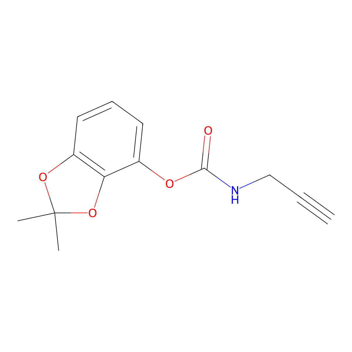 Carbamic acid, 2-propynyl-, 2,2-dimethyl-1,3-benzodioxol-4-yl ester molecular structure, CAS 22791-25-9