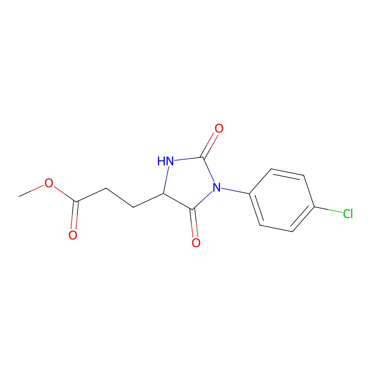 Methyl 3-[1-(4-chlorophenyl)-2,5-dioxoimidazolidin-4-yl]propanoate molecular structure, CAS 2279121-88-7