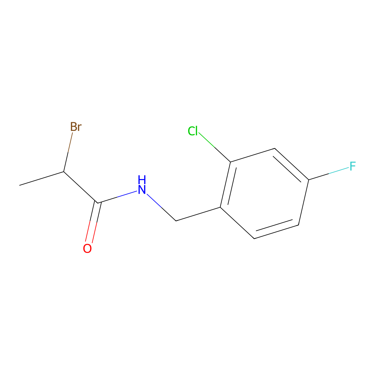 2-Bromo-N-(2-chloro-4-fluorobenzyl)propanamide molecular structure, CAS 2279121-94-5